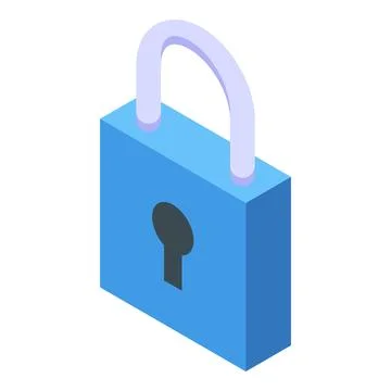 Blue closed padlock protecting information in isometric view Stock Illustration