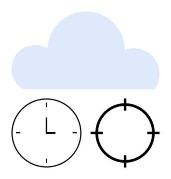 Blue cloud above a clock and target. Ideal for cloud computing, time manageme Stock Illustration