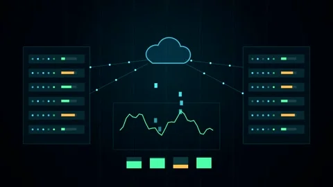 Blue Cloud and Data Servers Rising Vertically on Black Screen Stock Footage 348155871