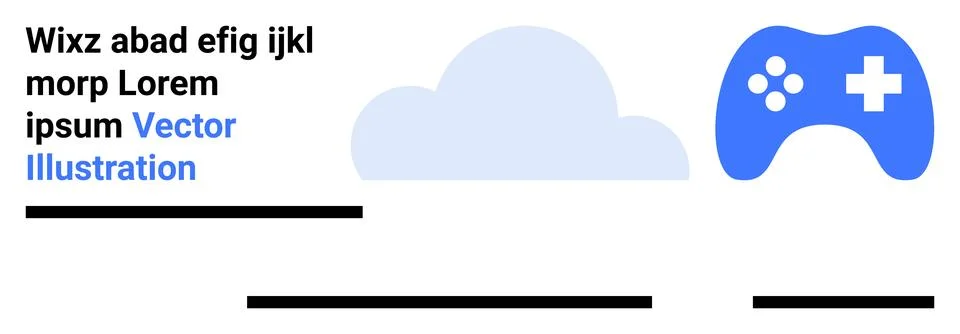 Blue Cloud and Game Controller Design with Placeholder Text and Lines Stock Illustration