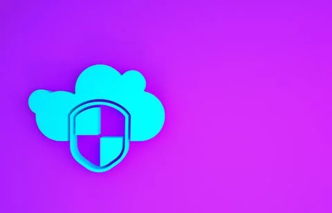 Blue Cloud and shield icon isolated on purple background. Cloud storage data  Stock Illustration