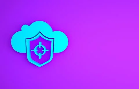 Blue Cloud and shield icon isolated on purple background. Cloud storage data  Illustrazione stock