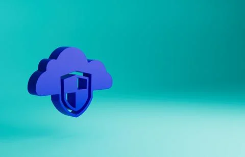 Blue Cloud and shield icon isolated on blue background. Cloud storage data Illustrazione stock