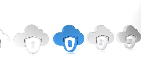 Blue Cloud and shield icon isolated on white background. Cloud storage data.. イラスト素材