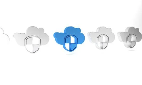 Blue Cloud and shield icon isolated on white background. Cloud storage data.. Stock Illustration