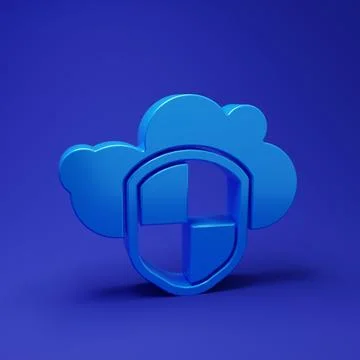 Blue Cloud and shield icon isolated on blue background. Cloud storage data .. Stock Illustration