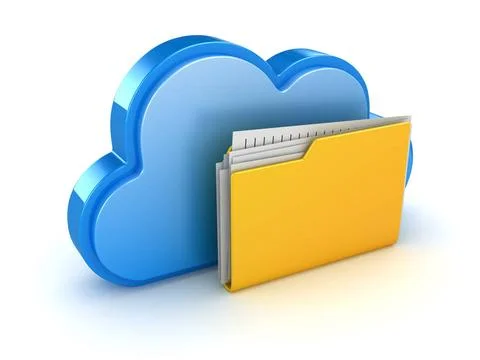 Blue cloud and yellow folder Blue cloud and yellow folder , This is a 3d r... Foto stock