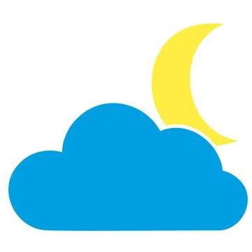 Blue cloud and yellow moon on white background Stock Illustration