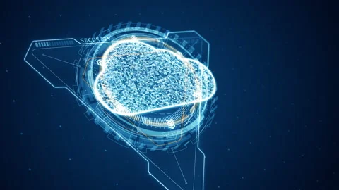 Blue cloud computing and 3D triangle with HUD circle rotation technology Stock Footage 203778412