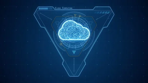 Blue cloud computing and triangle shape with HUD circle rotation technology Stock Footage 202275079