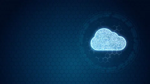 Blue cloud computing with circle rotation on hexagon shape background Stock Footage 232314868