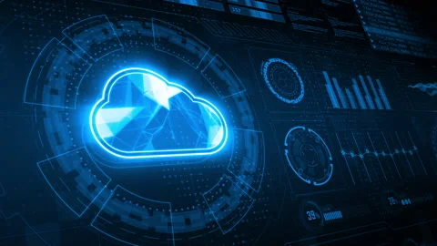Blue cloud computing with head up display and futuristic technology background Stock Footage 152716247