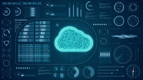 Blue cloud computing with HUD background and futuristic technology Stock Footage 234330373