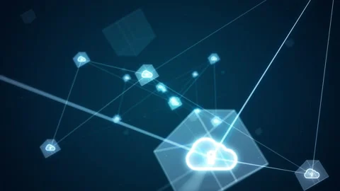 Blue cloud computing icon and futuristic cube with network connection Metaverse Stock Footage 170763610
