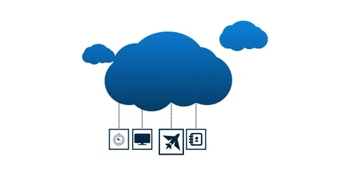 Blue cloud computing icon with various technology animated symbols hanging .. Stock Footage 268285542