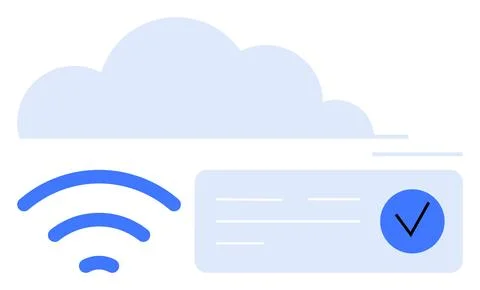 Blue Cloud Computing Icon with wireless Signal and Checkmark for Secure Dat.. Stock Illustration