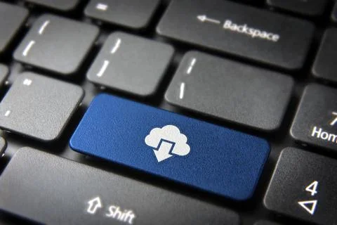 Blue cloud computing keyboard key, technology background Foto stock