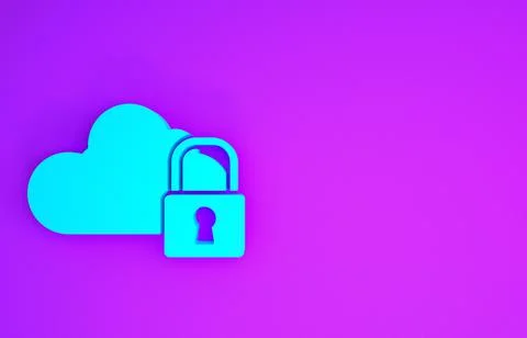 Blue Cloud computing lock icon isolated on purple background. Security, safet 스톡 일러스트