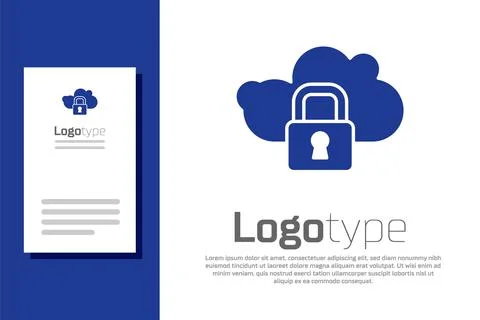 Blue Cloud computing lock icon isolated on white background. Security, safety Stock Illustration