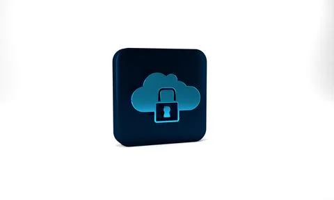 Blue Cloud computing lock icon isolated on grey background. Security, safety 库存插图