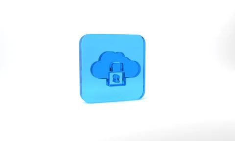 Blue Cloud computing lock icon isolated on grey background. Security, safety Stock Illustration