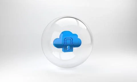 Blue Cloud computing lock icon isolated on grey background. Security, safety, Illustrazione stock