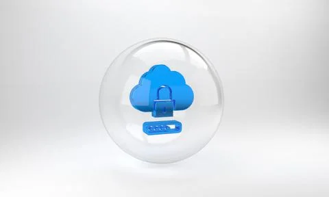 Blue Cloud computing lock icon isolated on grey background. Security, safety, Illustrazione stock