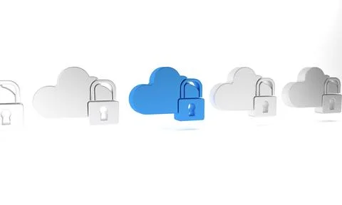 Blue Cloud computing lock icon isolated on white background. Security, safe.. Stock Illustration