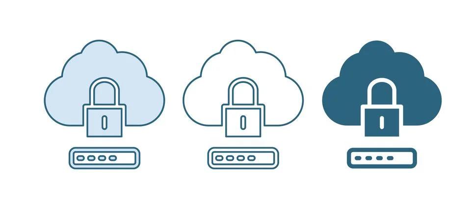 Blue Cloud computing lock icon isolated on white background. Security, safe.. Illustrazione stock