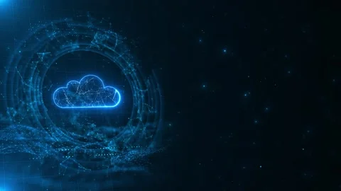 Blue cloud computing network background glowing cloud icon, connected digital Stock Footage 334062655