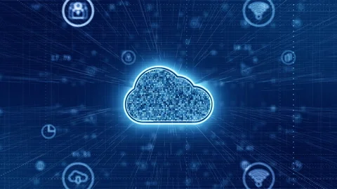 Blue cloud computing storage with technology futuristic background seamless loop Stock Footage 154616063