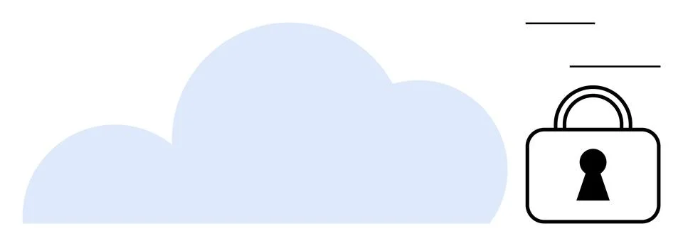 Blue cloud connected to black padlock indicating data security. Ideal for clo Stock Illustration