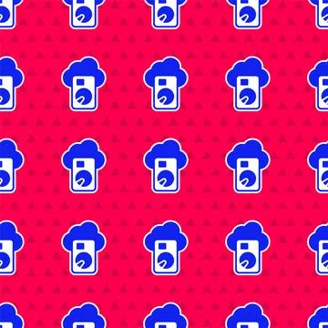 Blue Cloud database icon isolated seamless pattern on red background. Cloud.. イラスト素材