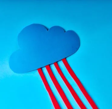 Blue cloud with diagonal red data connections for digital computing Foto stock