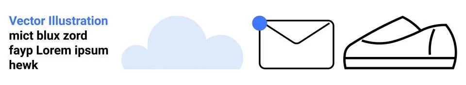 Blue cloud, envelope with a blue notification dot, and minimalistic black sho Stock Illustration