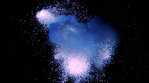 Blue cloud exploding in mid-frame with sparks showering to left and right 스톡 동영상 59523599