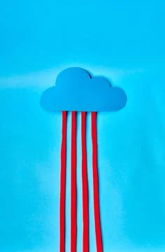 Blue cloud with four red data streams on blue background for cloud computing Stock Photos