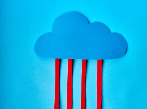 Blue cloud with four red data lines on blue background, digital network concept Stock Photos