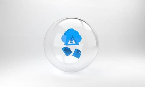 Blue Cloud hacking icon isolated on grey background. Cloud leak. Glass circle Illustrazione stock