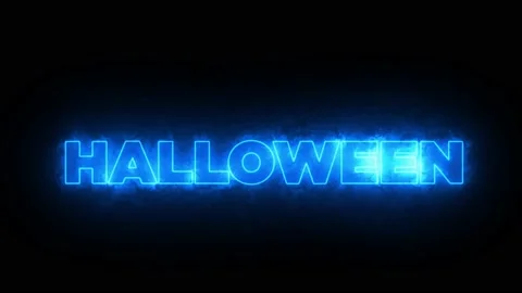 Blue Cloud "HALLOWEEN" Text on the Black Background. Darken Mode. 4K Stock Footage 142317779