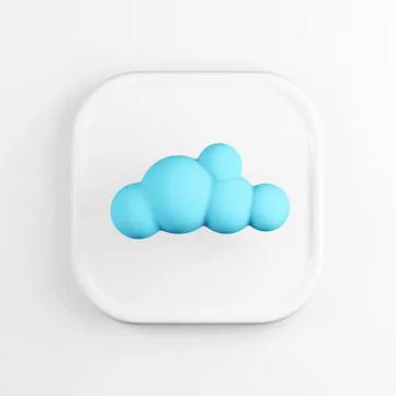 Blue cloud icon. 3D rendering white square key button, interface ui ux elemen 스톡 일러스트
