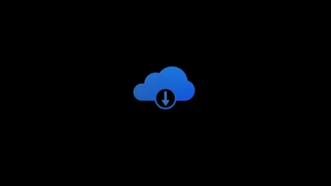 Blue cloud icon with a downward arrow inside a circle on a animation black .. Stock Footage 321854766