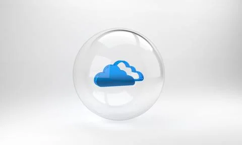 Blue Cloud icon isolated on grey background. Glass circle button. 3D render i Illustrazione stock