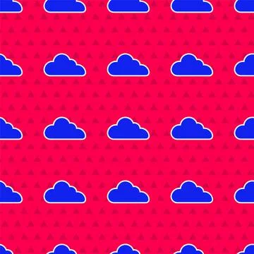 Blue Cloud icon isolated seamless pattern on red background. Vector 스톡 일러스트