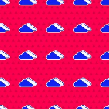 Blue Cloud icon isolated seamless pattern on red background. Vector Stock Illustration