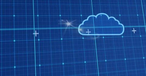 Blue cloud icon over blue grid lines background Stock Illustration