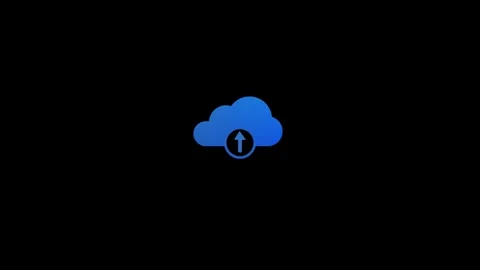 Blue cloud icon with an upward arrow indicating upload on a animation black.. Stock Footage 321854771
