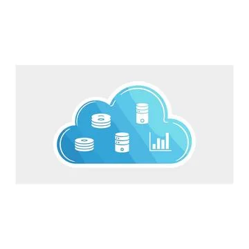 Blue cloud icon with white symbols on a gray background Stock Illustration