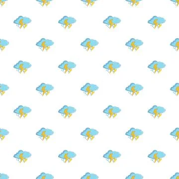 Blue cloud with lightnings and rain pattern Stock Illustration