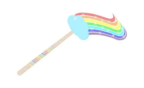 A blue cloud-like magic wand radiates a rainbow of sparkles. The wand is bei Illustrazione stock